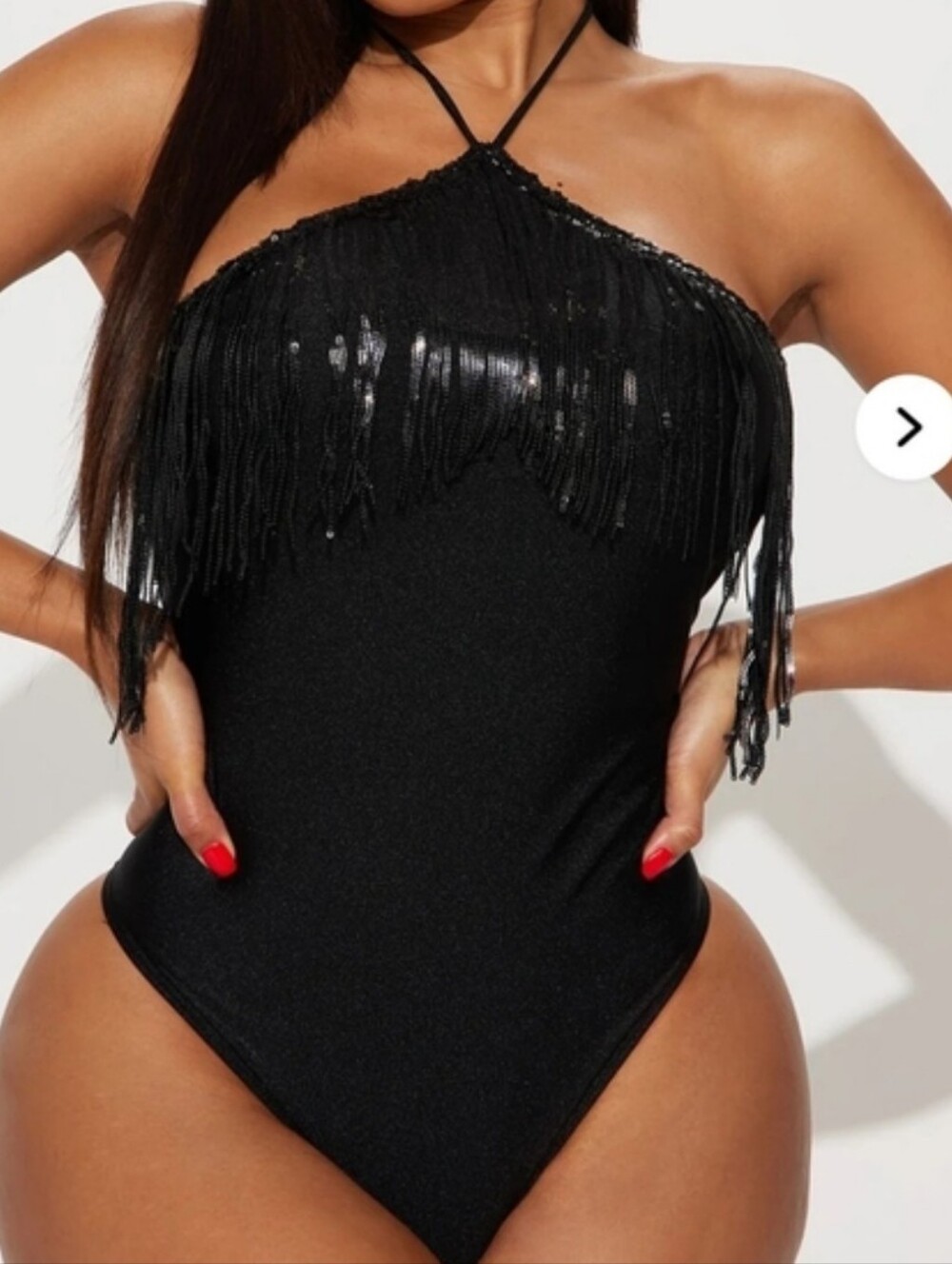Fashion Nova Drink In My Hand Black Fringe 1 Piece Swimsuit Size S